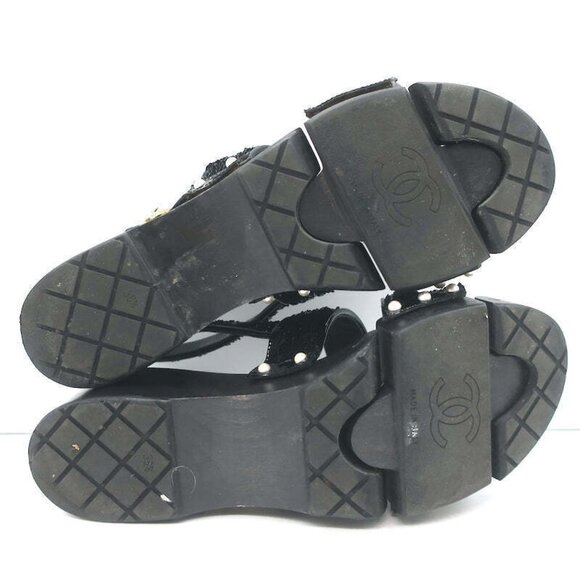 Chanel 16C Sequin Slingback Sandals Black Size 38.5 - Picture 11 of 12
